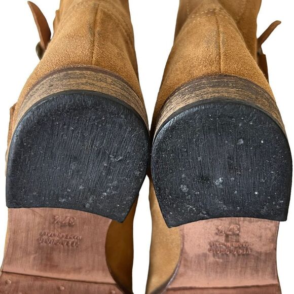 SAKS FIFTH AVENUE ITALY 10022 SHOES CAMEL SUEDE ANKLE BUCKLE BOOTS - Picture 9 of 14